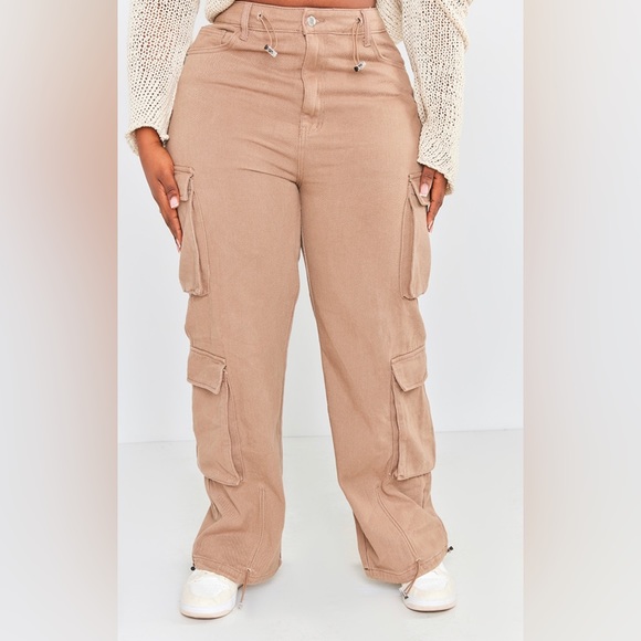 PLT Plus Washed Brown Cargo Toggle Hem Jeans - Picture 2 of 5